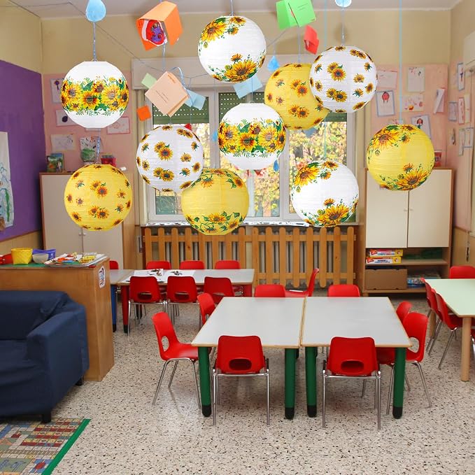 Panelee 12 Pcs Sunflower Paper Lanterns Party Decorations 8 Inch Hanging Round - Image 5