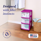 HOMZ Drawer Tower, 3-Tier Clear Plastic Storage Organizer Cart, and Classroom - Image 4