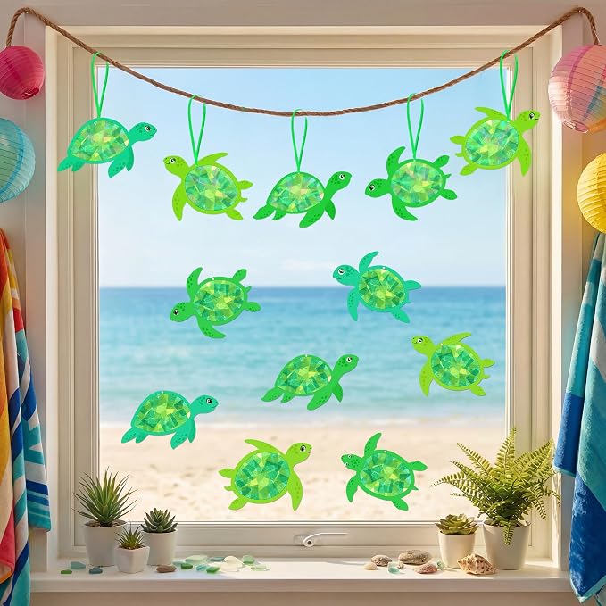 Renbuzhu 48PCS Summer Crafts: Paper Sea Turtle Suncatchers DIY Kits, Ocean - Image 3
