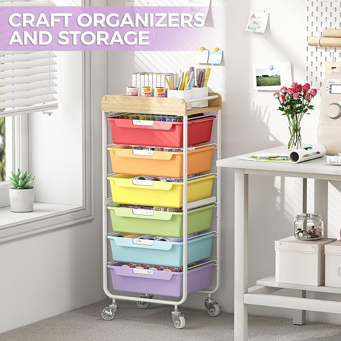 SYKIARIOL Rolling Cart with 6 Drawers, Utility Storage Cart with Labeling Jelly - Image 7
