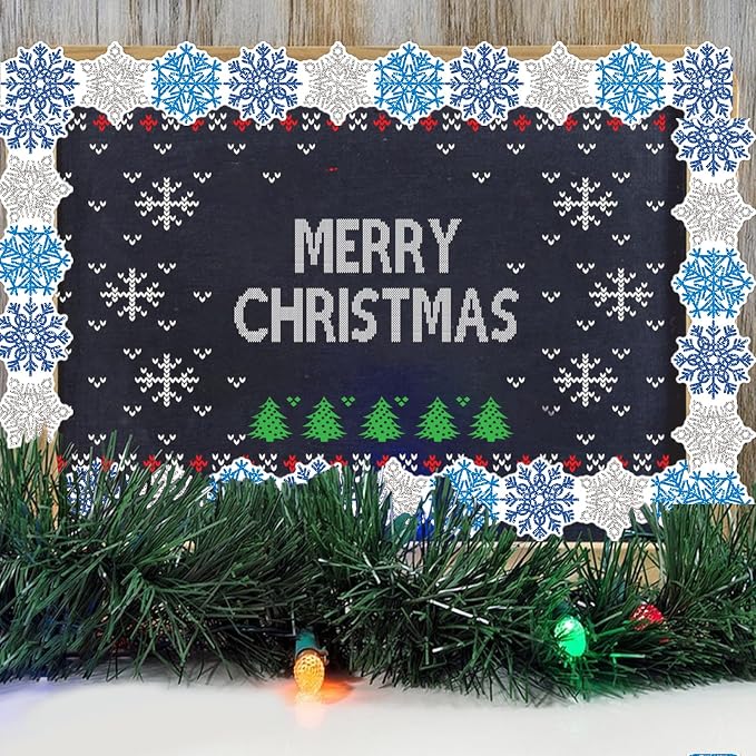 69 Feet Winter Snowflake Bulletin Board Borders, Shine Scalloped Borders - Image 3
