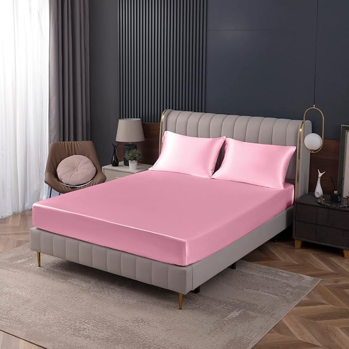 Homiest Pink Satin Fitted Sheet Twin Size, Deep Pocket, Luxury & Ultra Soft - Image 9