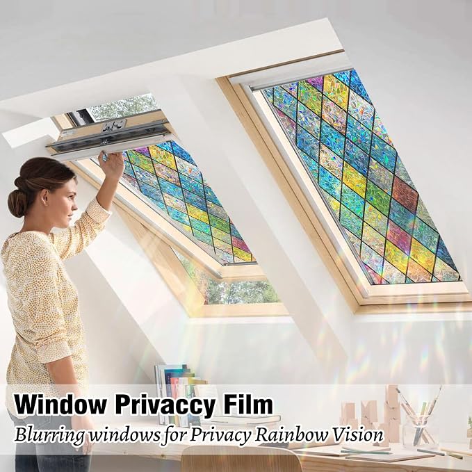 QHY Sunshine Colorful Rainbow Stained Glass Window Film Non-Adhesive Window - Image 5