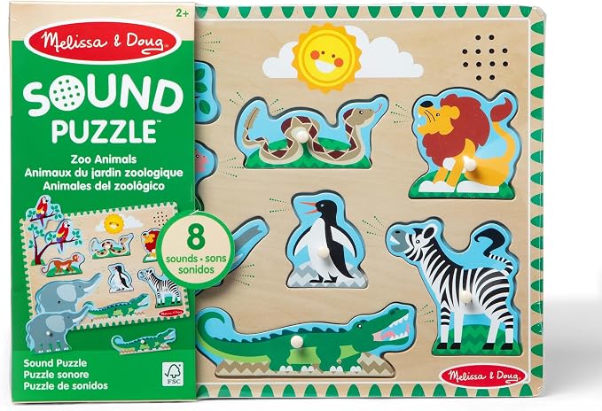 Melissa & Doug Zoo Animals Sound Puzzle – 8-Piece Wooden Peg Puzzle - Image 3