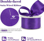 HUIHUANG Purple Satin Wired Ribbon 1-1/2 inch Dark Purple Wire Edge Ribbon - Image 2