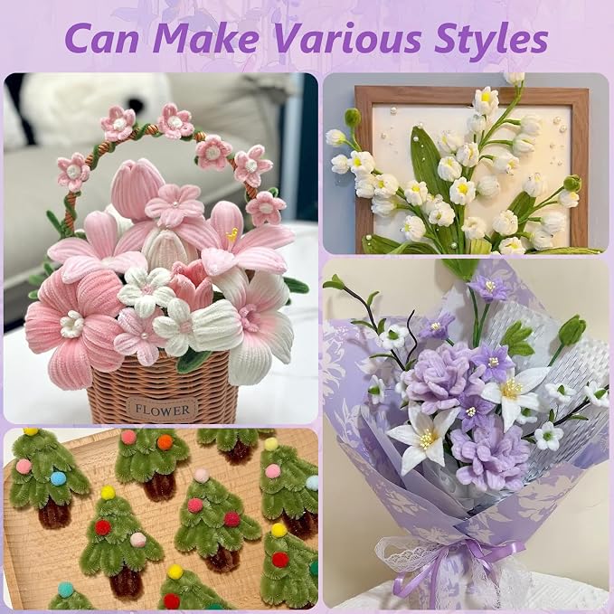 Cwczhi 600 PCS Pipe Cleaners Craft, 9 Colors Purple Pipe Cleaner Flower Kit | - Image 7