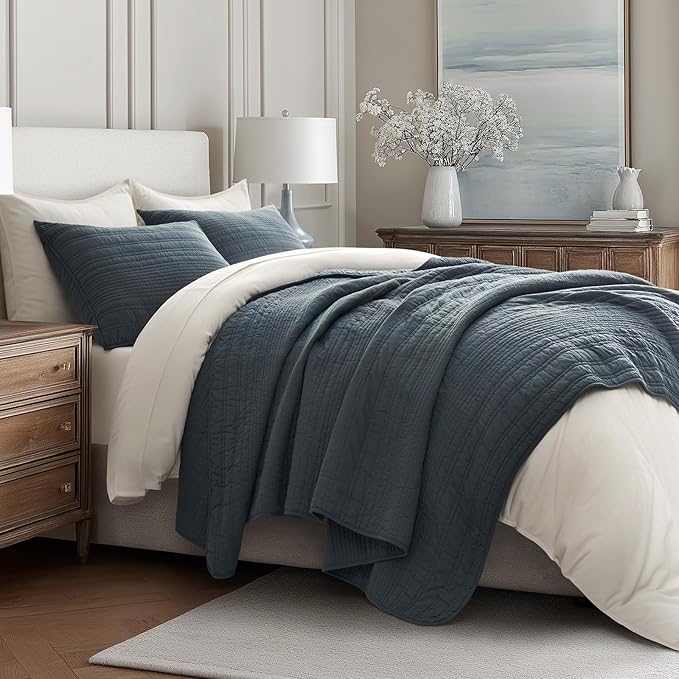 EVERGRACEHOME 100% Cotton Modern Lines Quilt Set King Size, Pre-Washed Soft - Image 5