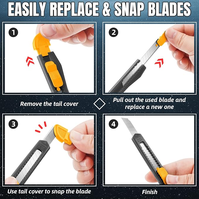 4 Pack Box Cutter Retractable, Utility Knife 9MM Wide Snap-Off Blades, Exacto - Image 6