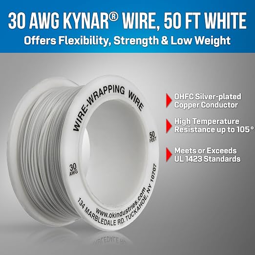 Jonard Tools R-30W-0050 White Insulated Kynar Copper Wire Roll, 30 AWG - Image 2