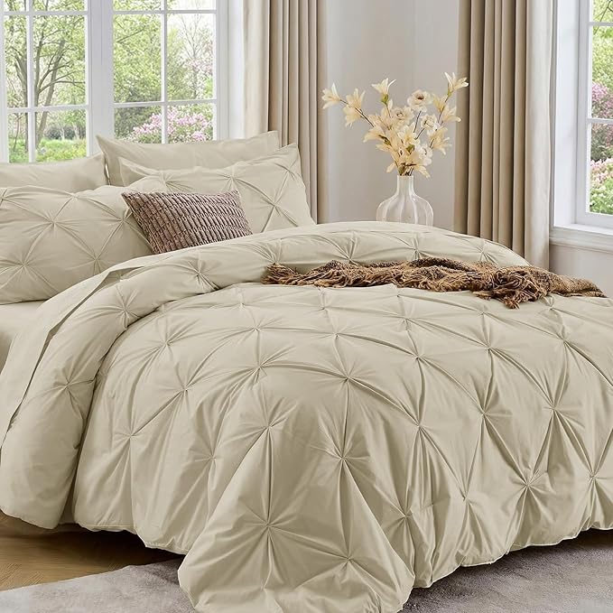Sasttie California King Comforter Set, 7-Piece Bed in a Bag Cal King, Pintuck by SASTTIE