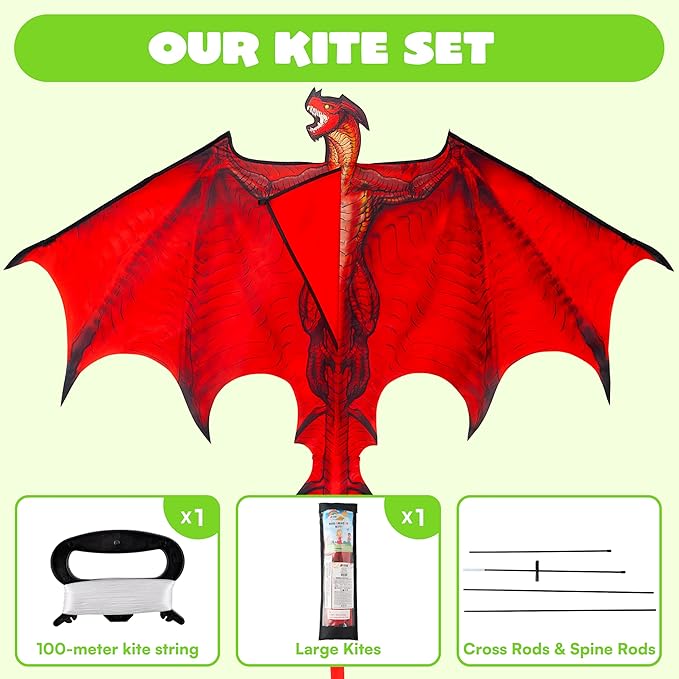 JOYIN Dragon Kites for Kids and Adults, Dragon Red Beach Kite for Outdoor Games - Image 5