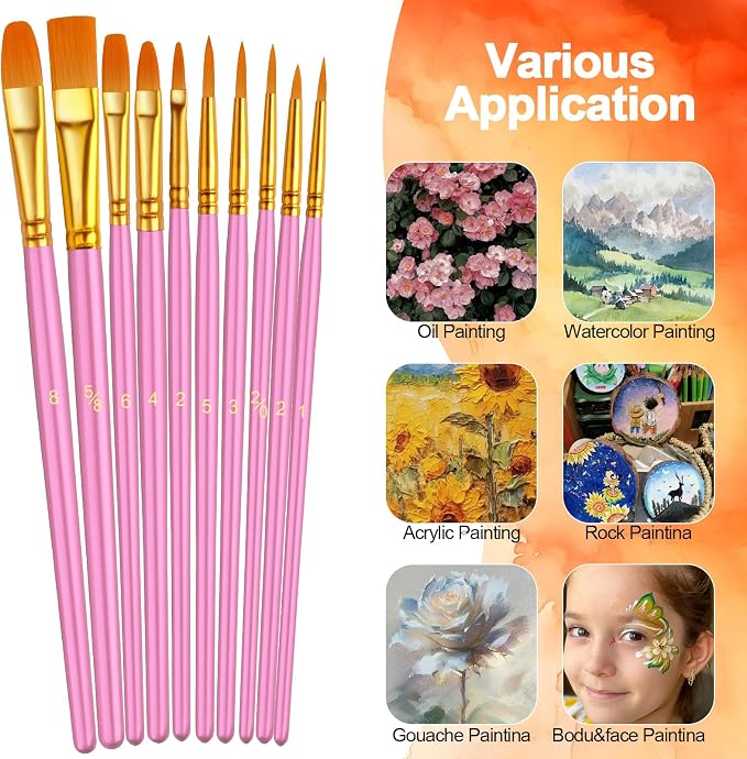 Paint Brushes Set, 24 Pack 240 Pcs Round-Pointed Tip Paintbrushes Nylon Hair - Image 2