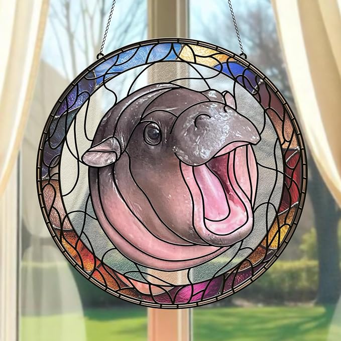 Moo Deng Suncatcher Ornament Gift Trendy Baby Hippo Acrylic Window Hanging by Unknown