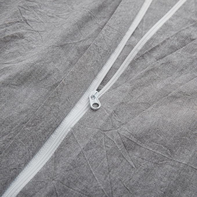 LOVQUE Light Grey Cotton Duvet Cover Queen Size, Linen Like Natural Bedding Set - Image 4