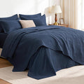 Love's cabin Queen Quilt Set Navy, Bed in a Bag Queen Size Bedding 7 Pieces by Lovescabin