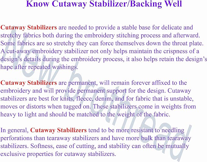 New Brothread Cut Away Machine Embroidery Stabilizer Backing 10"x12" - Image 3