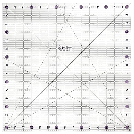 The Quilted Bear Square Quilting Ruler, Transparent Acrylic, 15.5" x 15.5" | by TheQuiltedBearsProducts