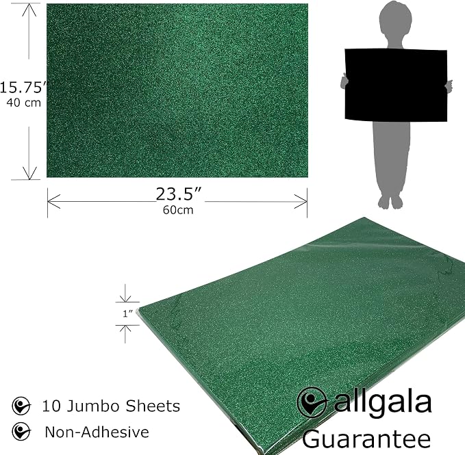 Allgala Jumbo Glitter EVA Foam Sheets 10 Pack 16x24 inch Paper Sheets- Green - Image 2