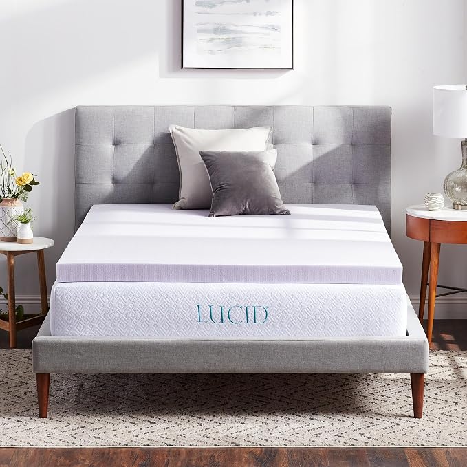 Lucid 3 Inch Lavender Memory Foam Mattress Topper, Queen Size – Essential Oil by Lucid