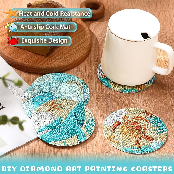 UPINS Ocean Diamond Art Painting Coaster Kit, Non Slip Coaster Art Supplies - Image 6