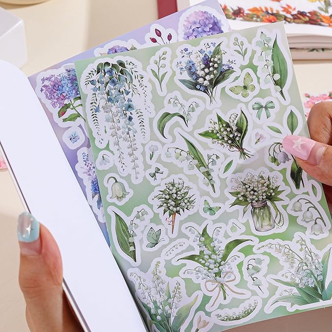 800+ PCS Floral Sticker Book for Journaling Supplies, Leaf Flower Watercolor - Image 6