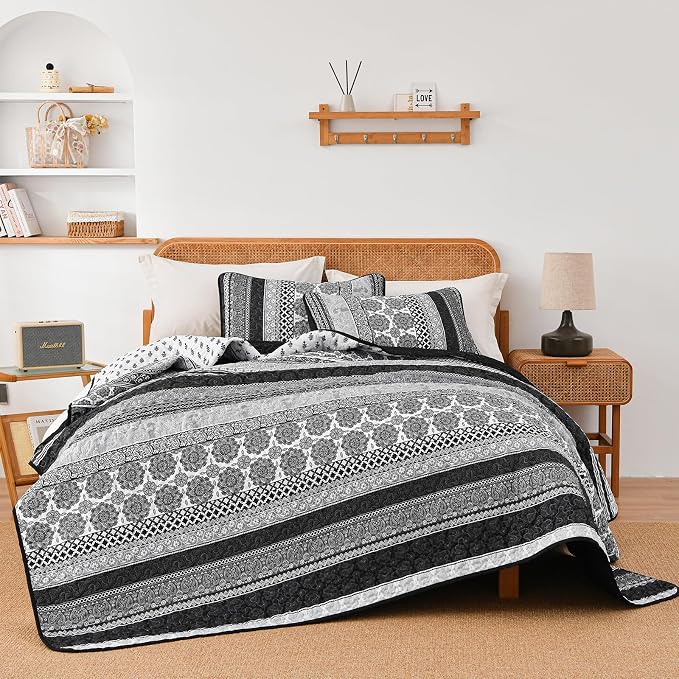 WONGS BEDDING Boho Quilt Set Full Size, Lightweight Microfiber Bedspread - Image 5