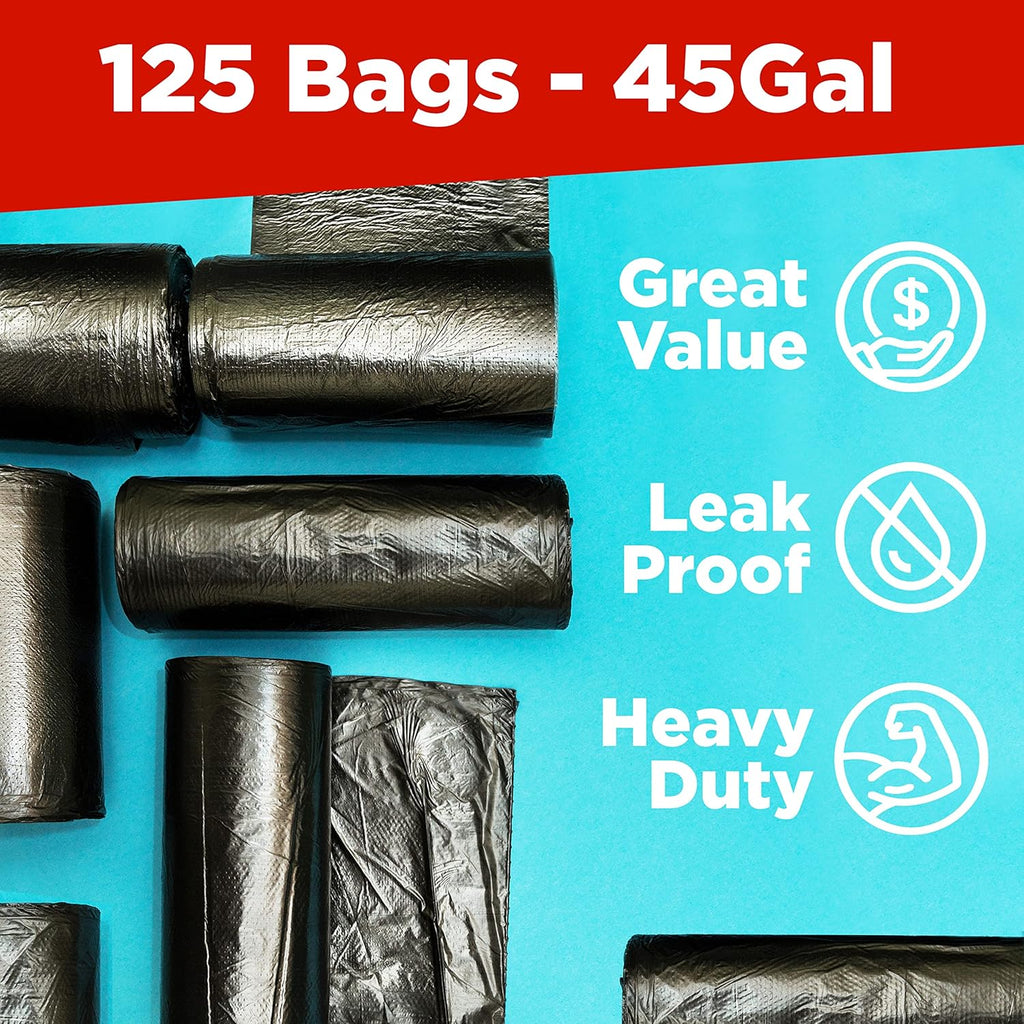 ToughBag 40-45 Gallon Trash Bags Heavy Duty (125 Count) | Black Garbage Bags | Made In USA