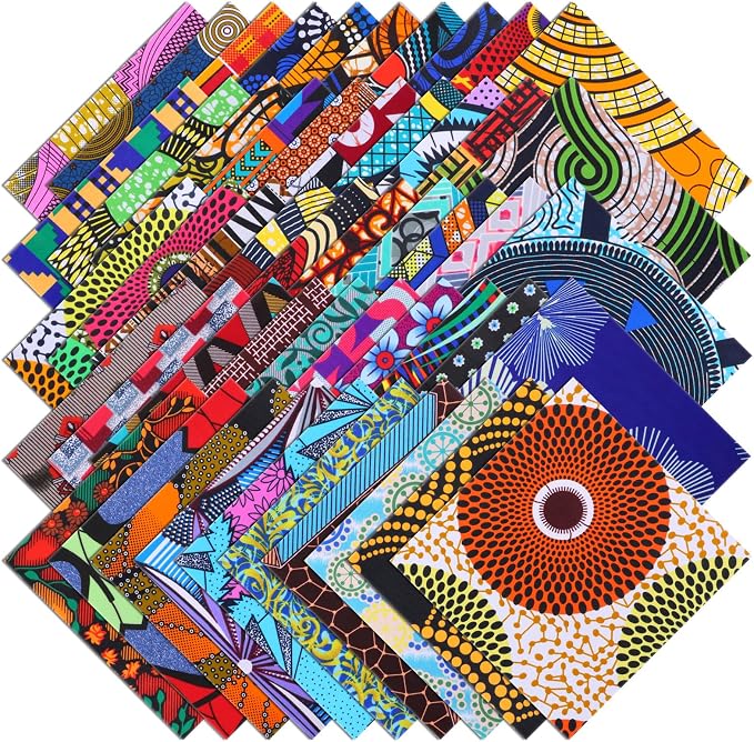 100 Pcs 10 x 10 Inch African Cotton Fabric Squares Quilting Fabrics Bundles by Unknown