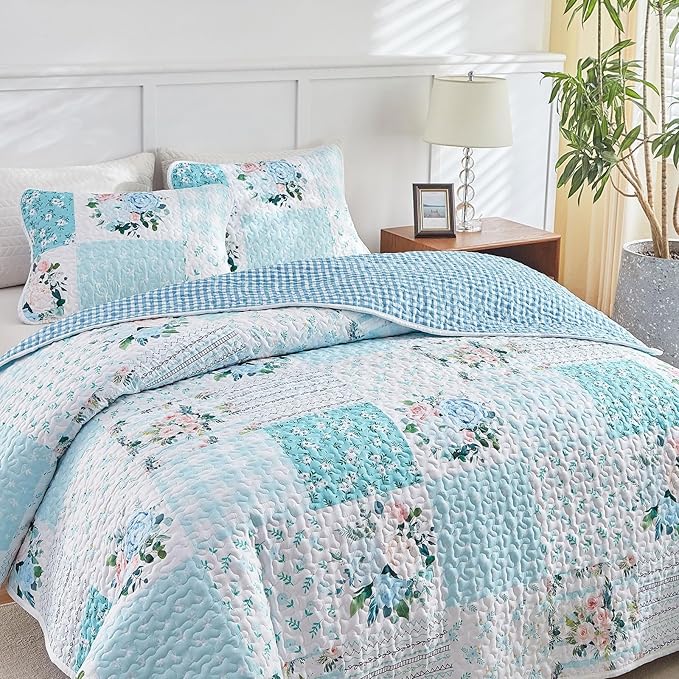 Joyreap 3 Pieces Floral Patchwork Quilt Set California King, 102x114 inches- - Image 6