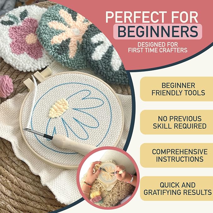 Emri Lane Punch Needle Kit – 6 Floral Design Punch Needle Embroidery Kit w/Monk - Image 2