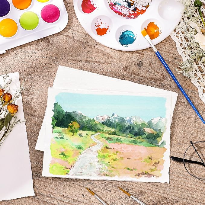 Prudiut 50 Sheets Cotton Watercolor Paper, 5 x 7 inches, 300 GSM, Deckled Edge - Image 5