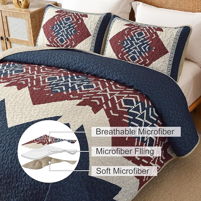 Dintszyayue Queen Quilt Set 3 Piece Boho Aztec Texture Bedspread Coverlet Set - Image 6