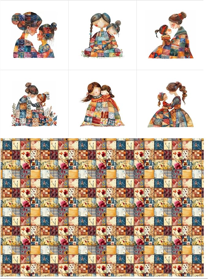 Patchwork Mother & Daughter Cotton Fabric Panel – 6 Designs + Bonus Sheet by FabricsTown