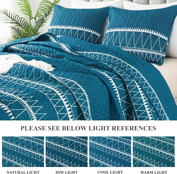 Andency Teal Twin Quilt Set, 2 Pieces Boho Lightweight Soft Striped Bedspread - Image 3