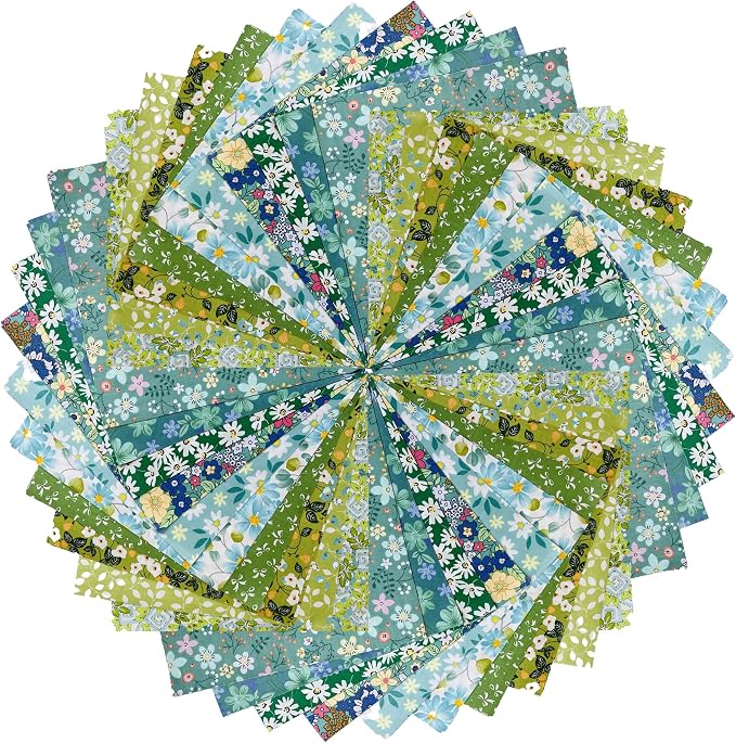 HANPATQUI 50PCS 10 x 10 inch Green Printed 100% Cotton Fat Quarters Fabric by HANPATQUI