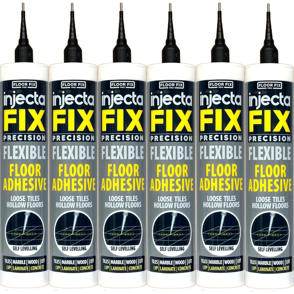 Precision 300ml from Floor-Fix Pro - Fix Loose Tiles - for Loose & Hollow Tiles, Wood, LVT & Laminate - Includes 1.9mm Syringe Tip - Adjustable to 6mm + Anti-Clog Performance (Pack of 6)