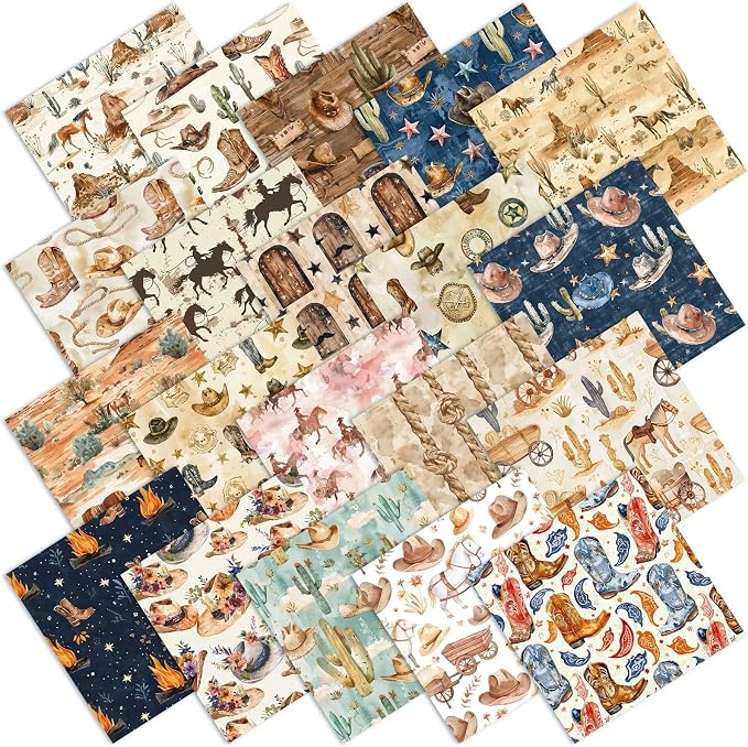 HunnmingRe 20 Pcs 10''x10'' Western Cowboy Quilting Fabric Square Cowboy Hat by HunnmingRe