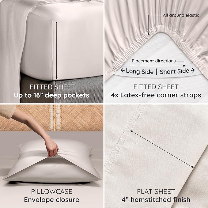 Bambaw 100% Viscose Derived from Bamboo Sheets Queen Size Set – 4pcs Cooling - Image 5