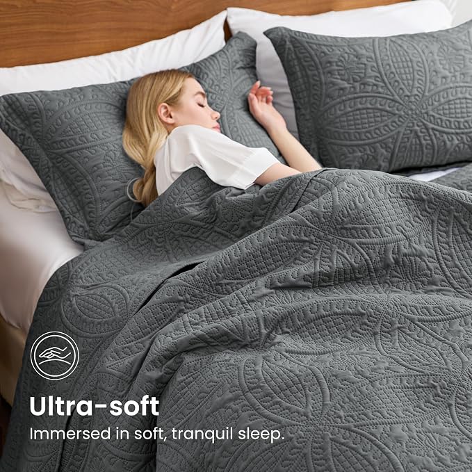 Love's cabin Oversized King Size Quilt Bedding Set Dark Grey Bedspreads - Image 5