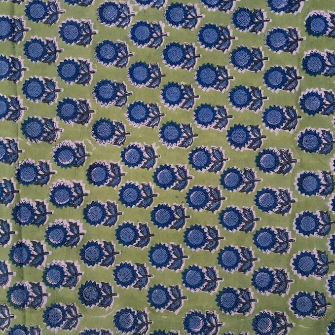 E-Tailor® Indian Ethnic 100% Cotton Voile Running Hand Block Print Natural - Image 2