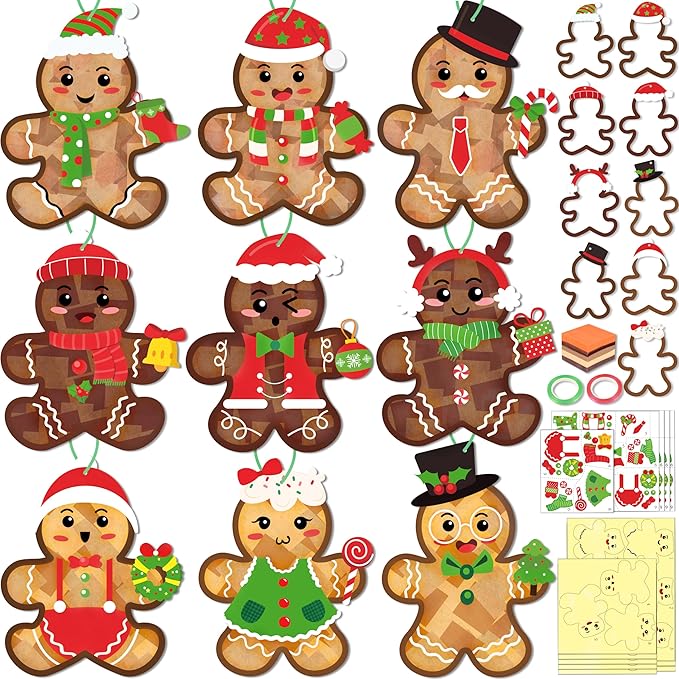 Renbuzhu 39PCS Christmas Crafts Bulk: Gingerbread Men Paper Suncatchers DIY Kit by Renbuzhu