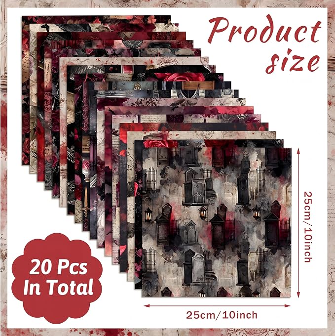 HunnmingRe 20 Pcs 10''x10'' Gothic Halloween Quilting Fabric Square Vintage - Image 2
