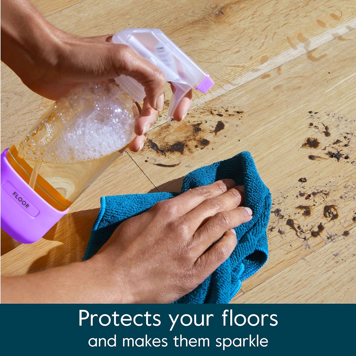 Grove Co. Floor Cleaner Refill Concentrate (2 x 1 Oz) + 1 x Durable Glass Spray Bottle (16 Oz) Plant-Based Cleaning Supplies Bundle, No Plastic Waste, 100% Natural Lavender & Thyme Scent