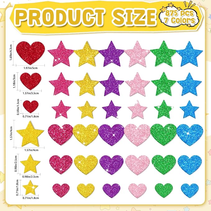Foam Stickers, 7 Sheets 3D Glitter Foam Heart Stickers - Image 2