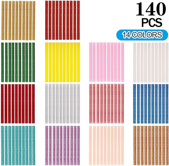 KEILEOHO 140 PCS Colored Glitter Hot Melt Glue Sticks, 14 Colors Mini Glue - Image 3