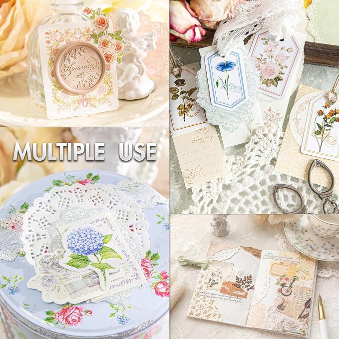 Vintage Floral Scrapbook Paper & Journaling Stickers Assorted Set - Image 4