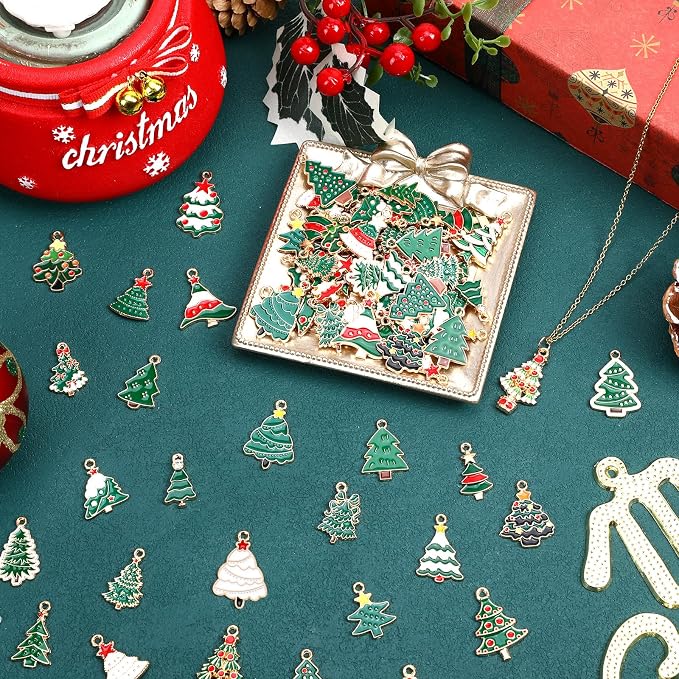SANNIX 90 Pcs Christmas Charms for Jewelry Making, Christmas Tree Charms - Image 2