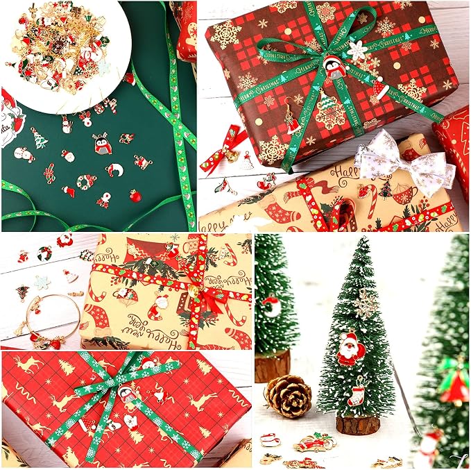 SANNIX 110Pcs 55 Pairs Christmas Charms Gold Enamel Jewelry Pendants - Image 7