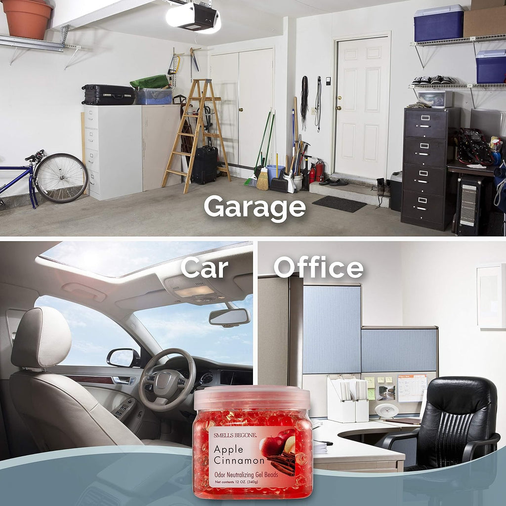 SMELLS BEGONE Odor Eliminator Gel Beads - 12 oz, Pack of 2 - Eliminates Odor in Bathrooms, Cars, Boats, RVs & Pet Areas - Air Freshener - Made with Essential Oils - Apple Cinnamon Scent