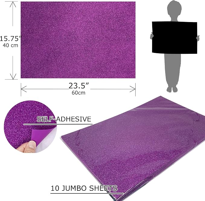 Allgala Jumbo Self-Adhesive Glitter EVA Foam Sheets 10 Pack 16x24 inch Paper - Image 2